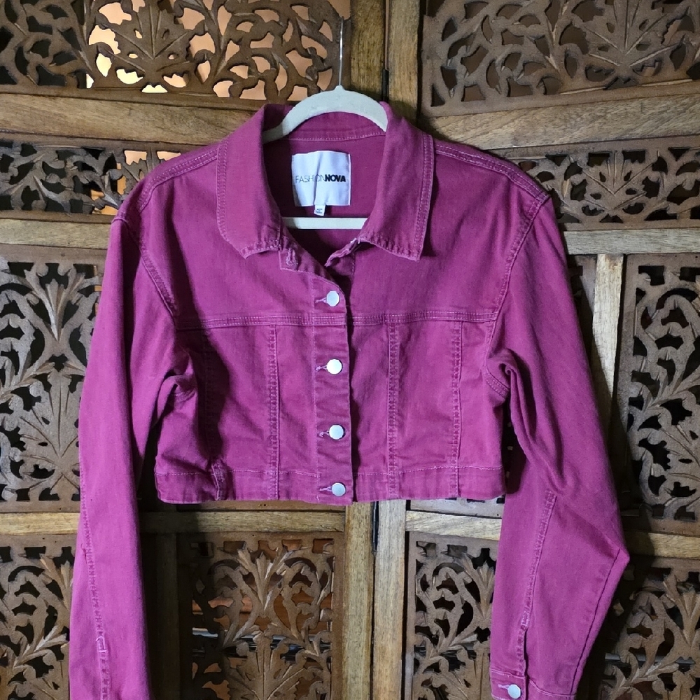 Fashion Nova Cropped Jean Jacket - Deep Pink